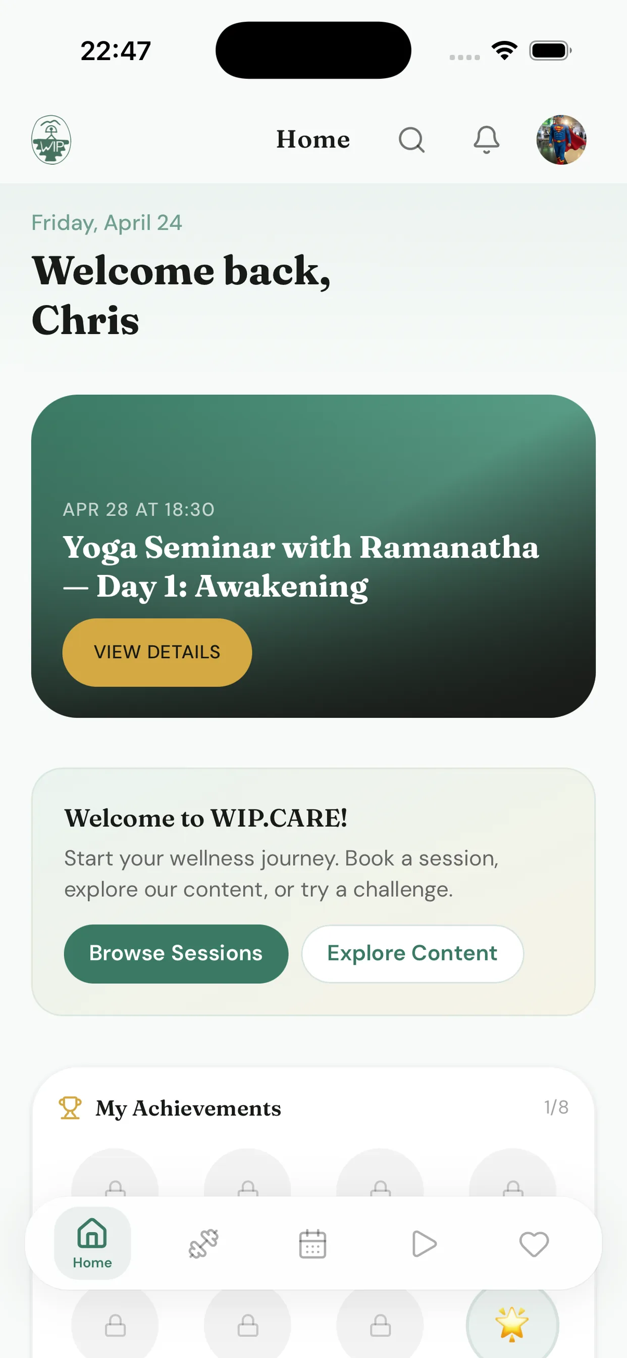 App WIP Care en iPhone · calendario de prácticas en Gran Canaria